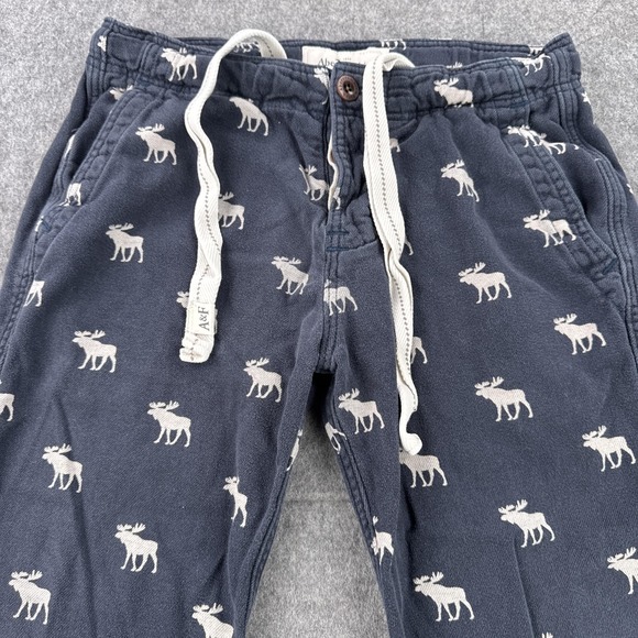 Abercrombie & Fitch Moose Pants Mens Medium Navy Print Lounge Sleep Cotton - Picture 3 of 14